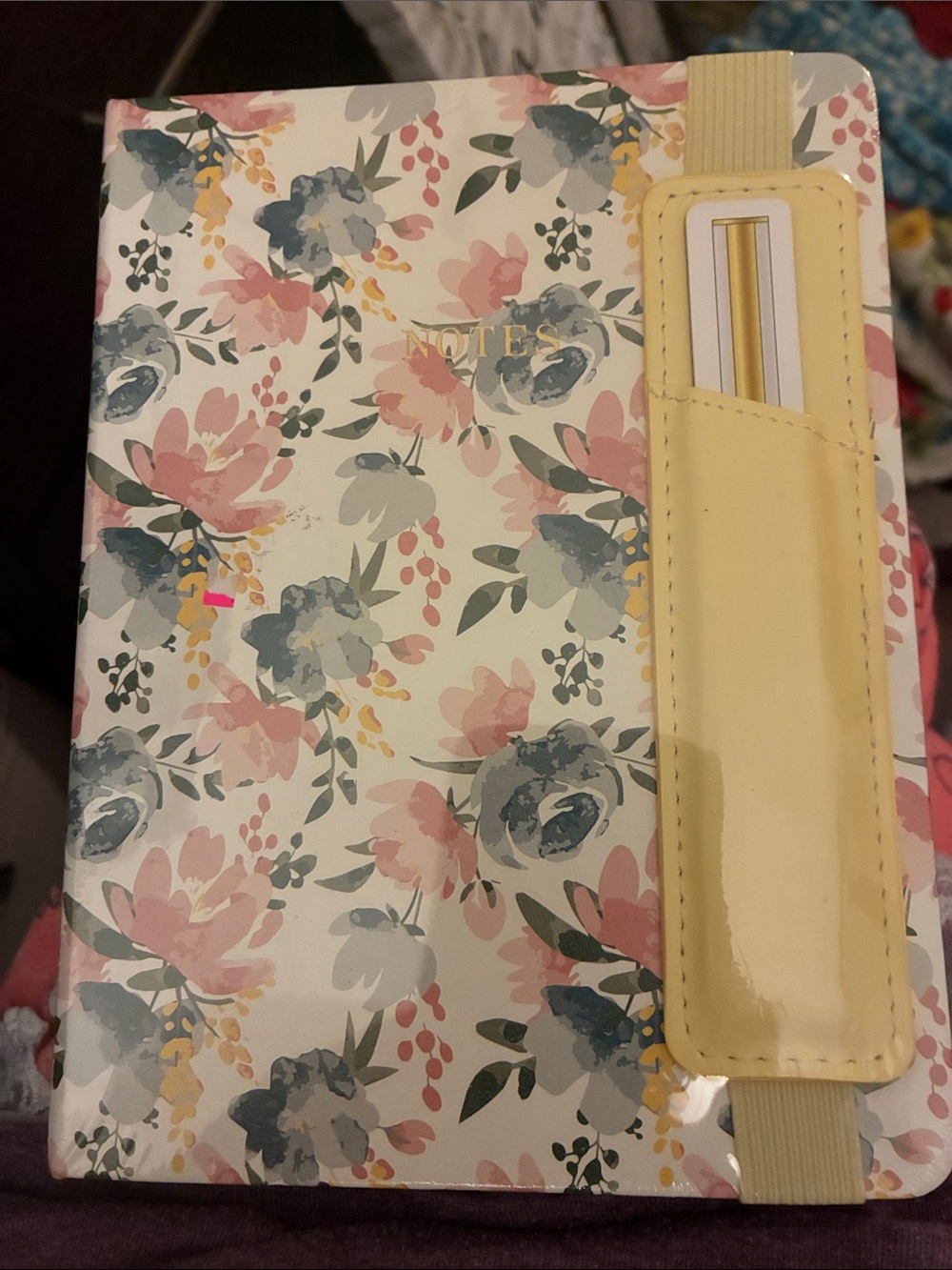 Floral Notes Notebook with Yellow Pen Holder-Hardcover
